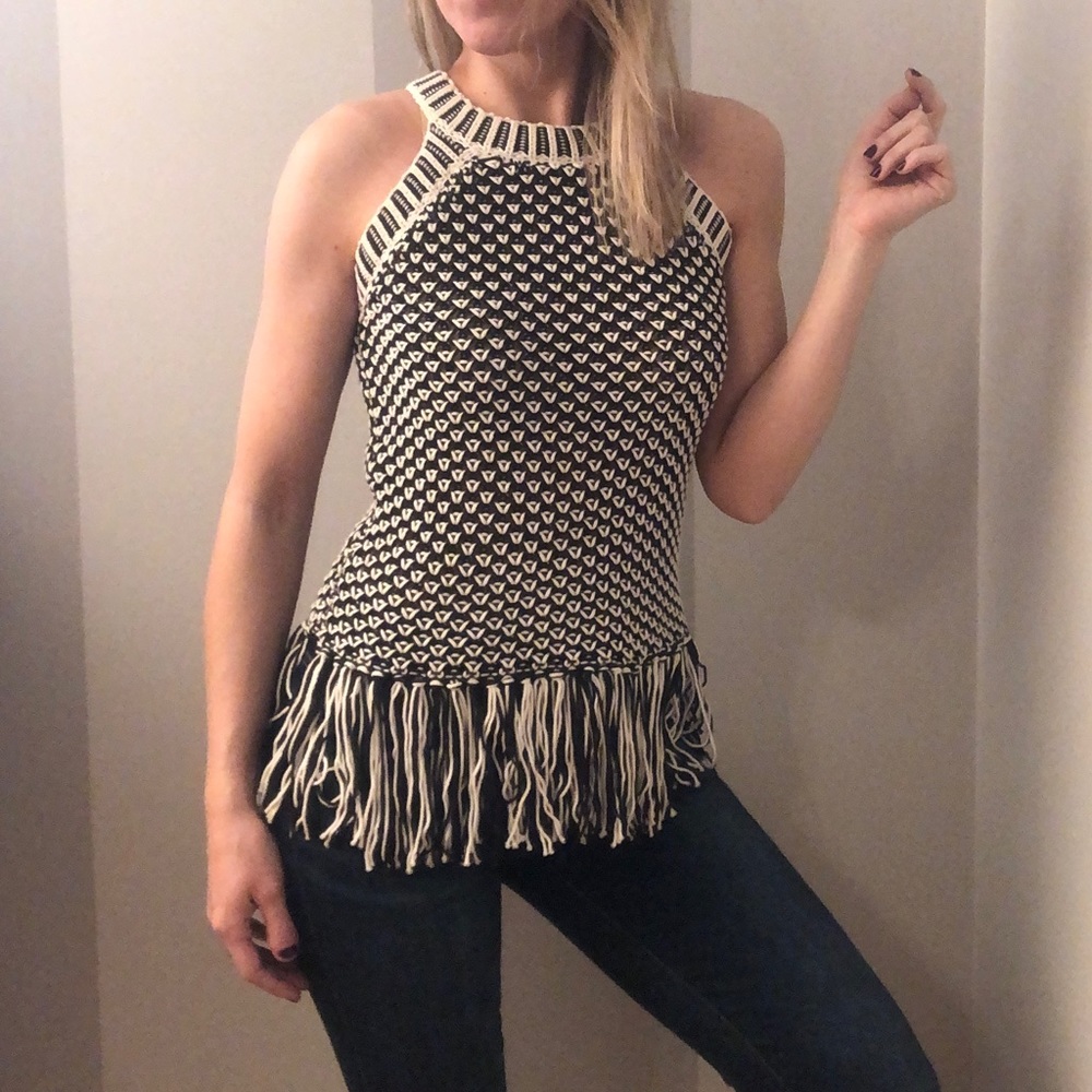 WHISTLES Festival Boho Hippie Fringe Knit Tank Top - Picture 2 of 7